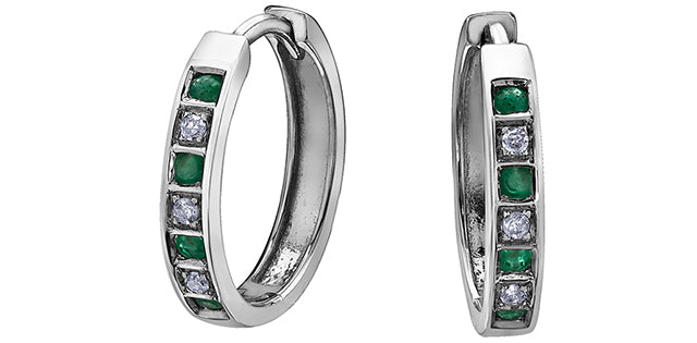 10K White Gold Emerald and Diamond Earrings