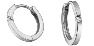 Pendiente tipo aro/huggie/con bisagras en oro blanco de 10 quilates con diamantes de 0,04 quilates