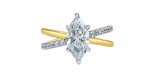 14K Yellow and White Gold Marquise Lab Grown Diamond Engagement Ring