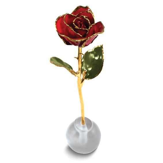 Lacquer Dipped Gold Trimmed Knob Stand Real Red Spring Rose Set
