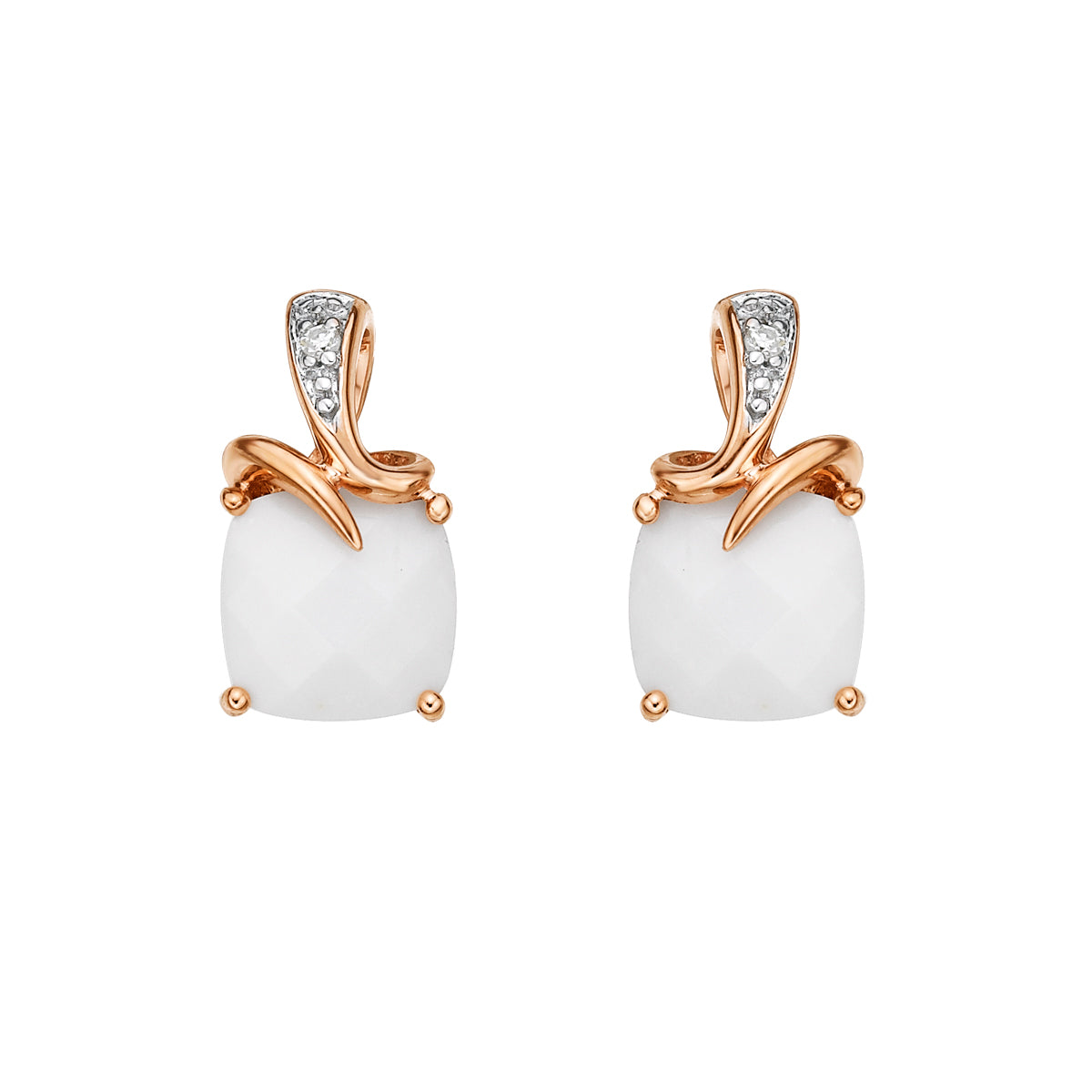 10K Rose Gold White Agate &amp; Diamond Earrings