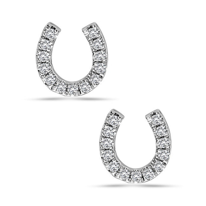 14K White Gold 0.06 cttw Diamond Horseshoe Earrings