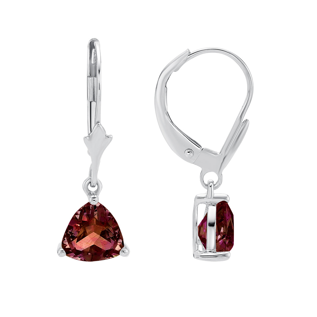 10K White Gold Prong-set Garnet Earrings with Leverback