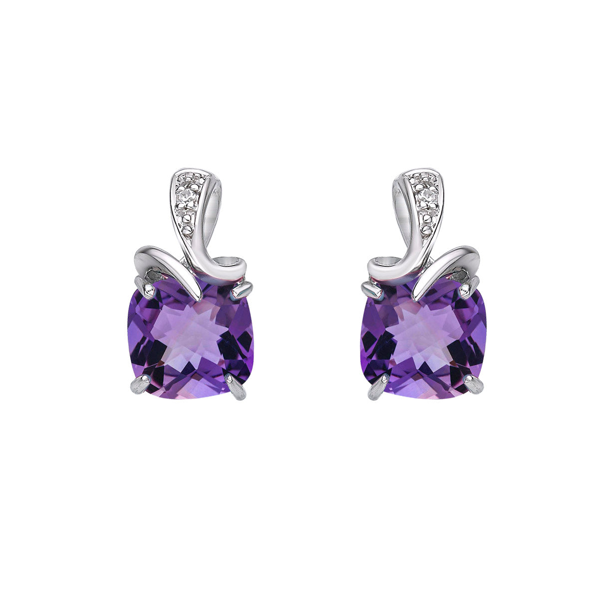 10K White Gold Prong-set Amethyst Earrings with Diamond Accent