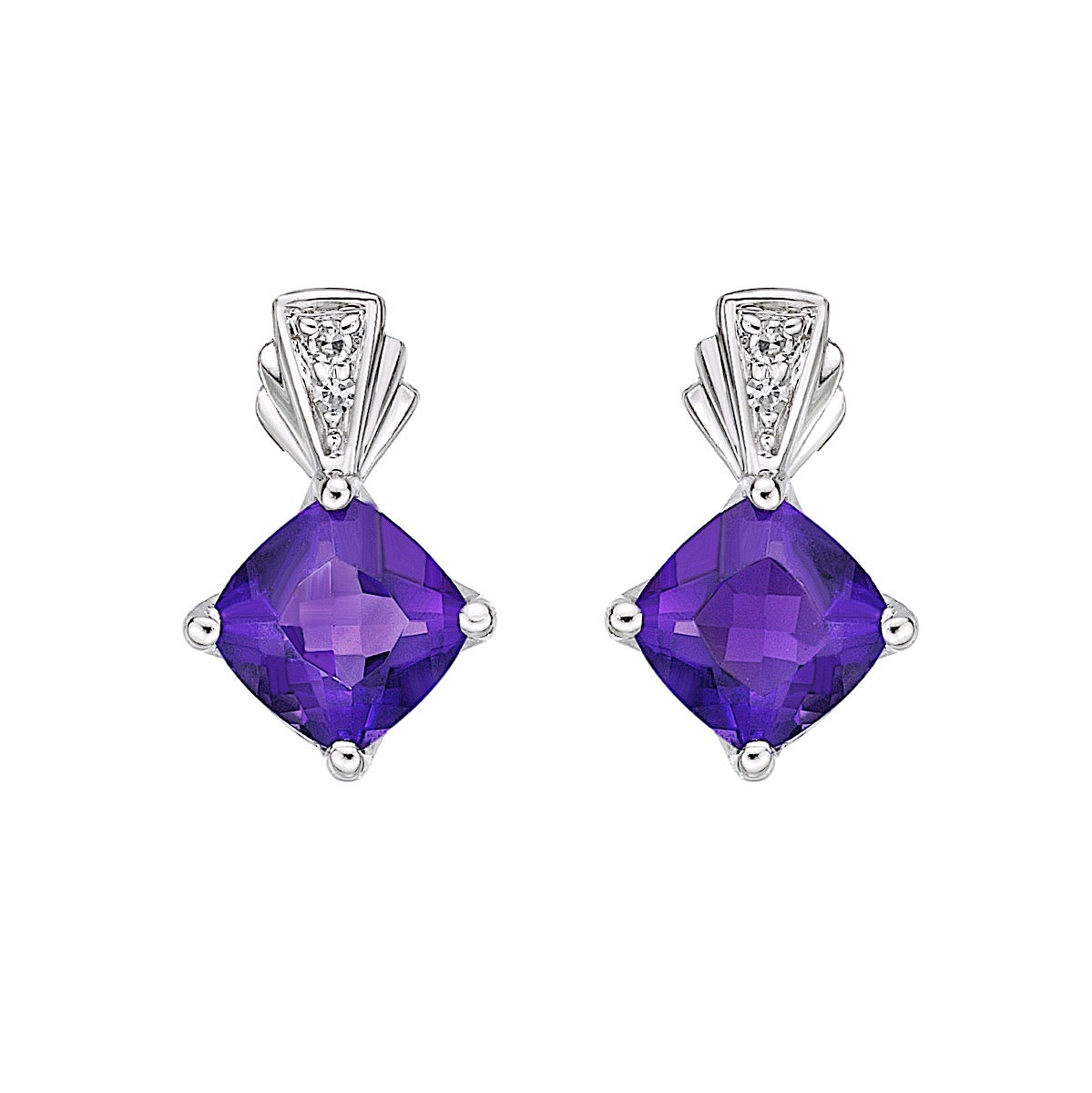 10K White Gold Amethyst Earrings with Diamond Accent