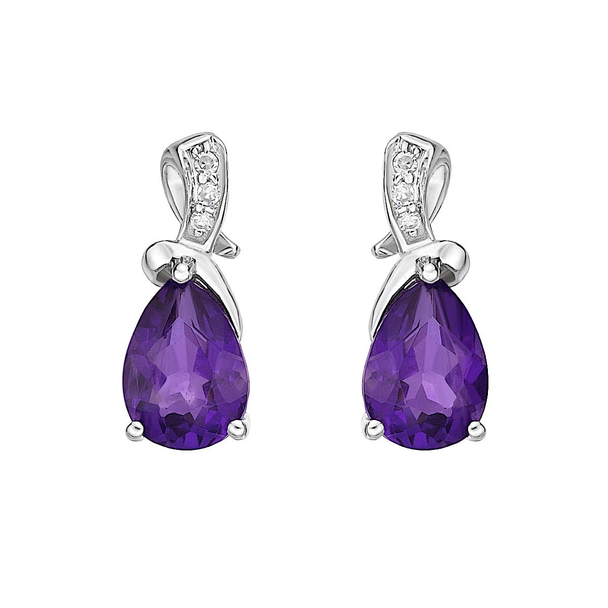 10K White Gold Prong-set Amethyst Earrings with Diamond Accent