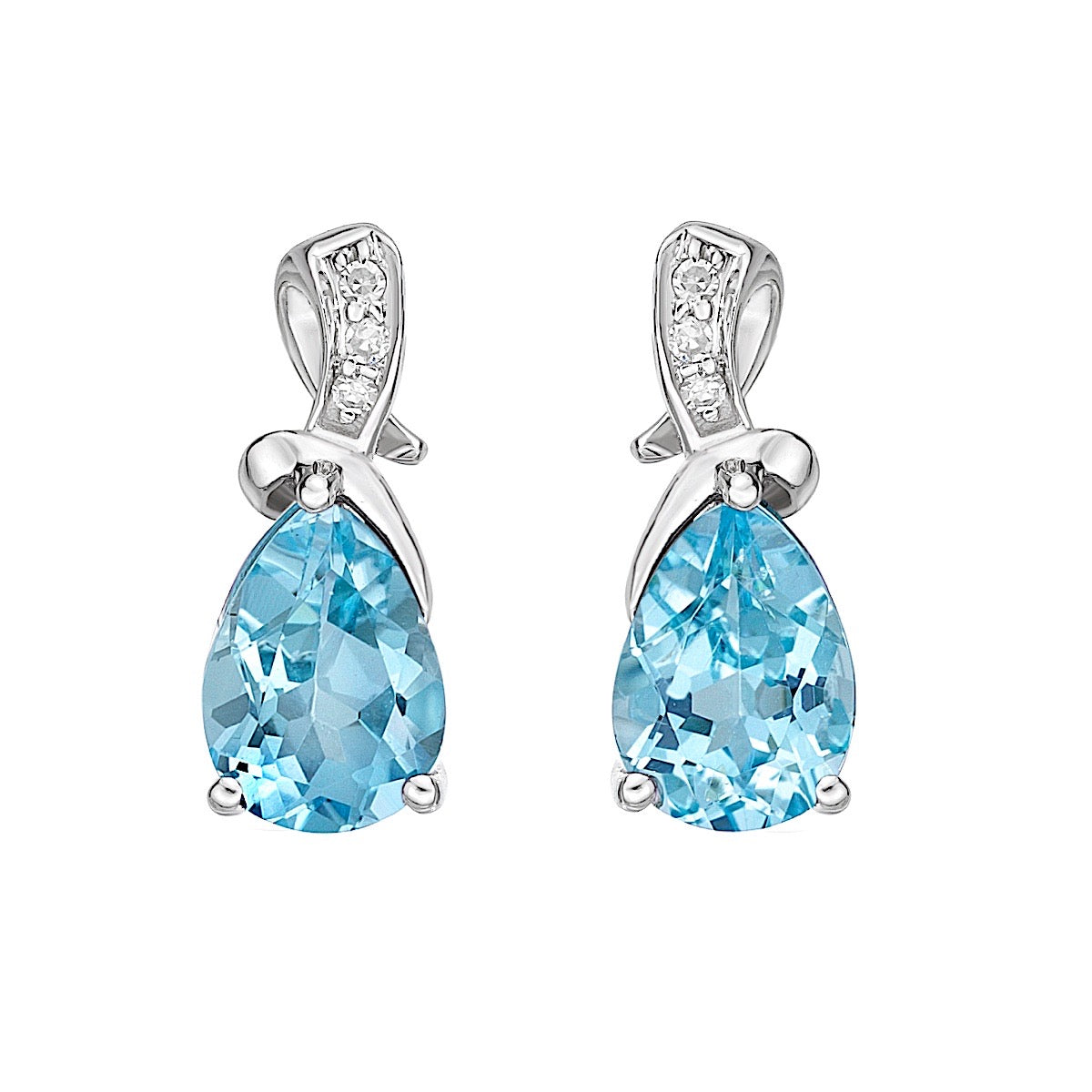 10K White Gold Prong-set Blue Topaz Earrings with Diamond Accent