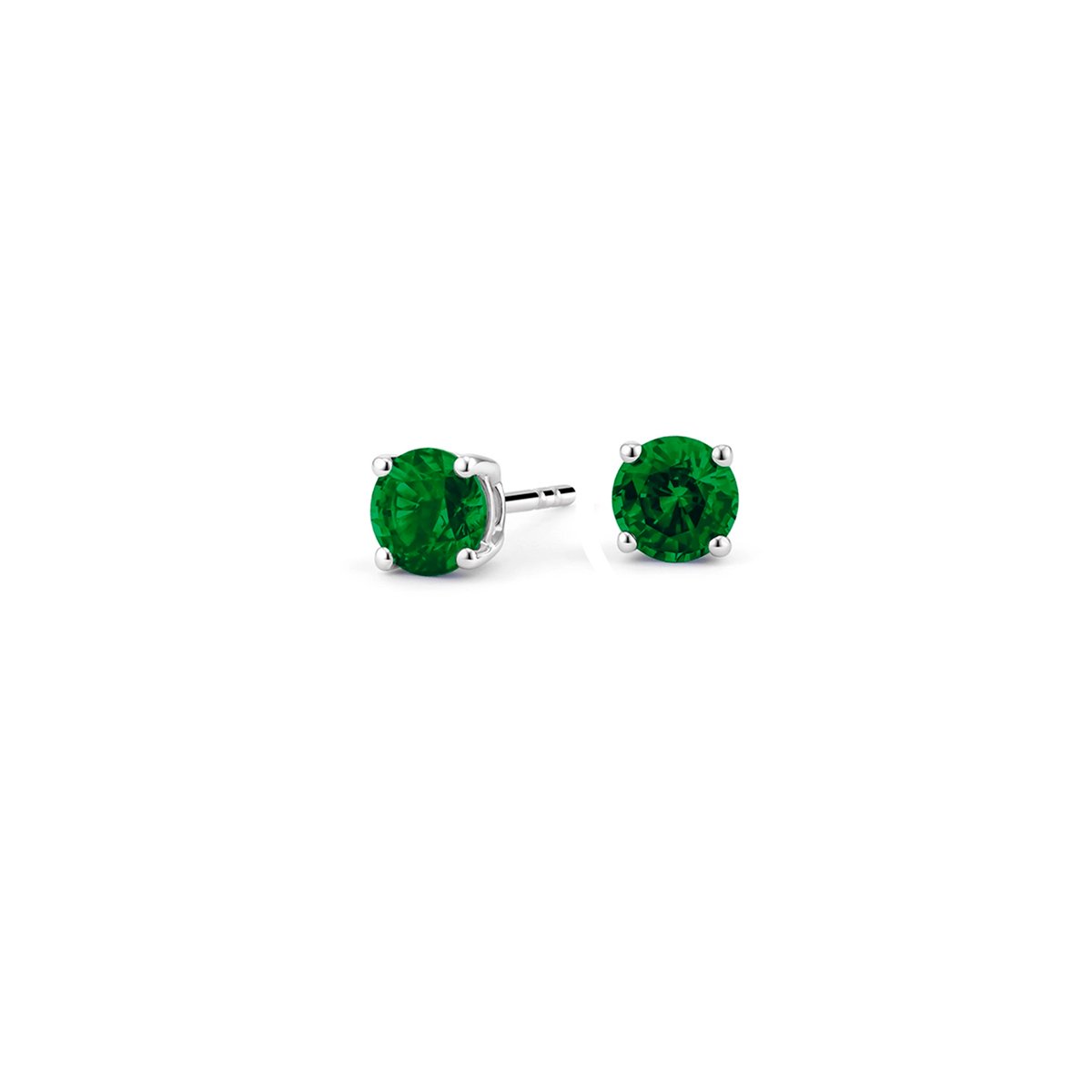 14K White Gold 4mm prong-set Emerald Ear Studs