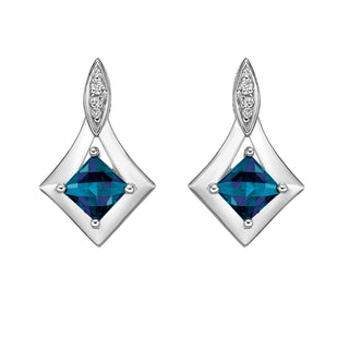 10K White Gold Prong-set Created Alexandrite Earrings with Diamond Accent