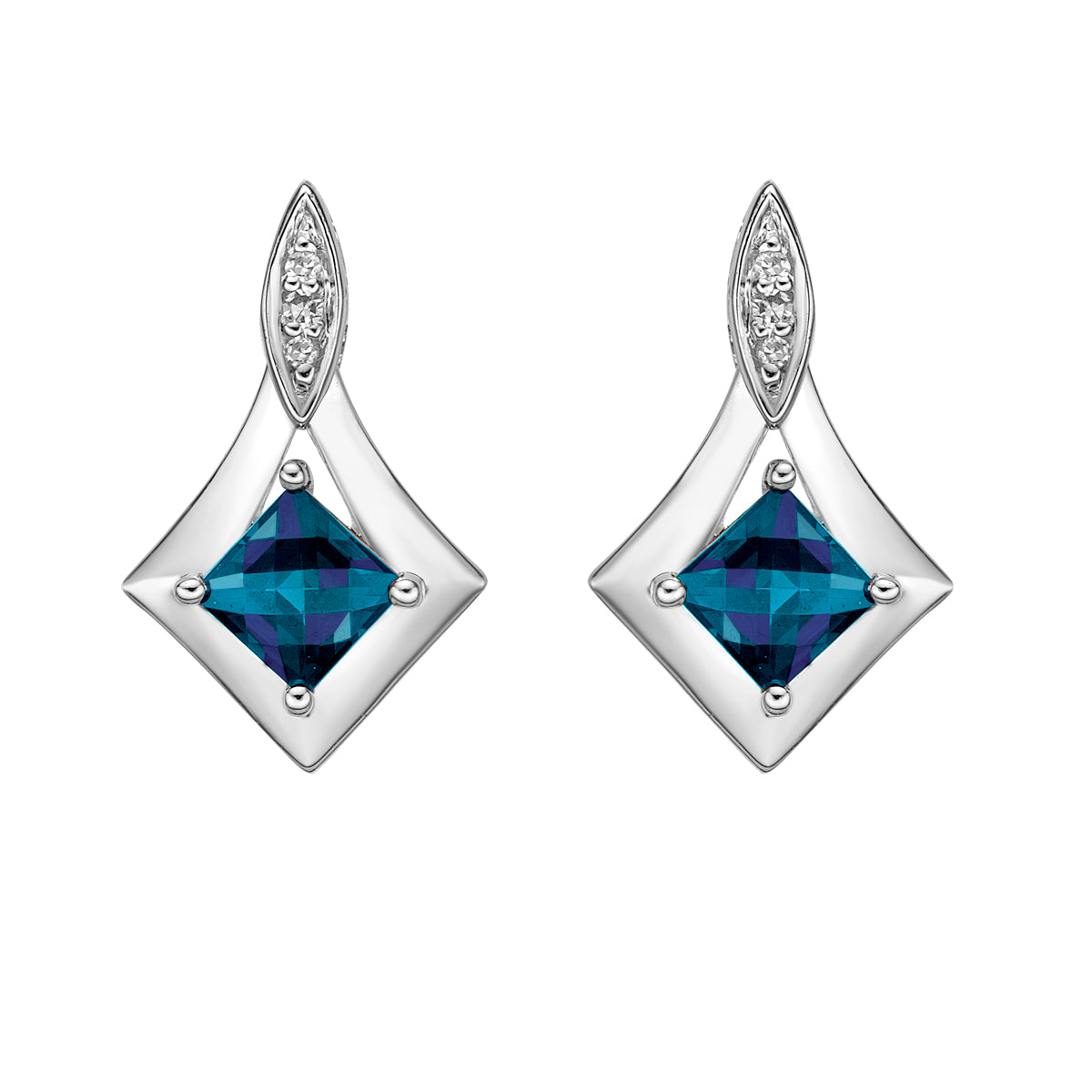 10K White Gold Prong-set Created Alexandrite Earrings with Diamond Accent