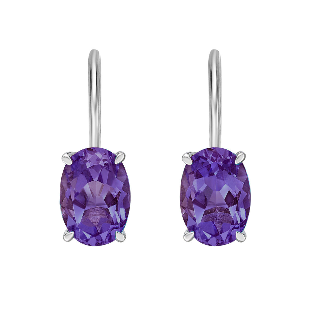 10K White Gold Prong-set Oval Amethyst Earrings