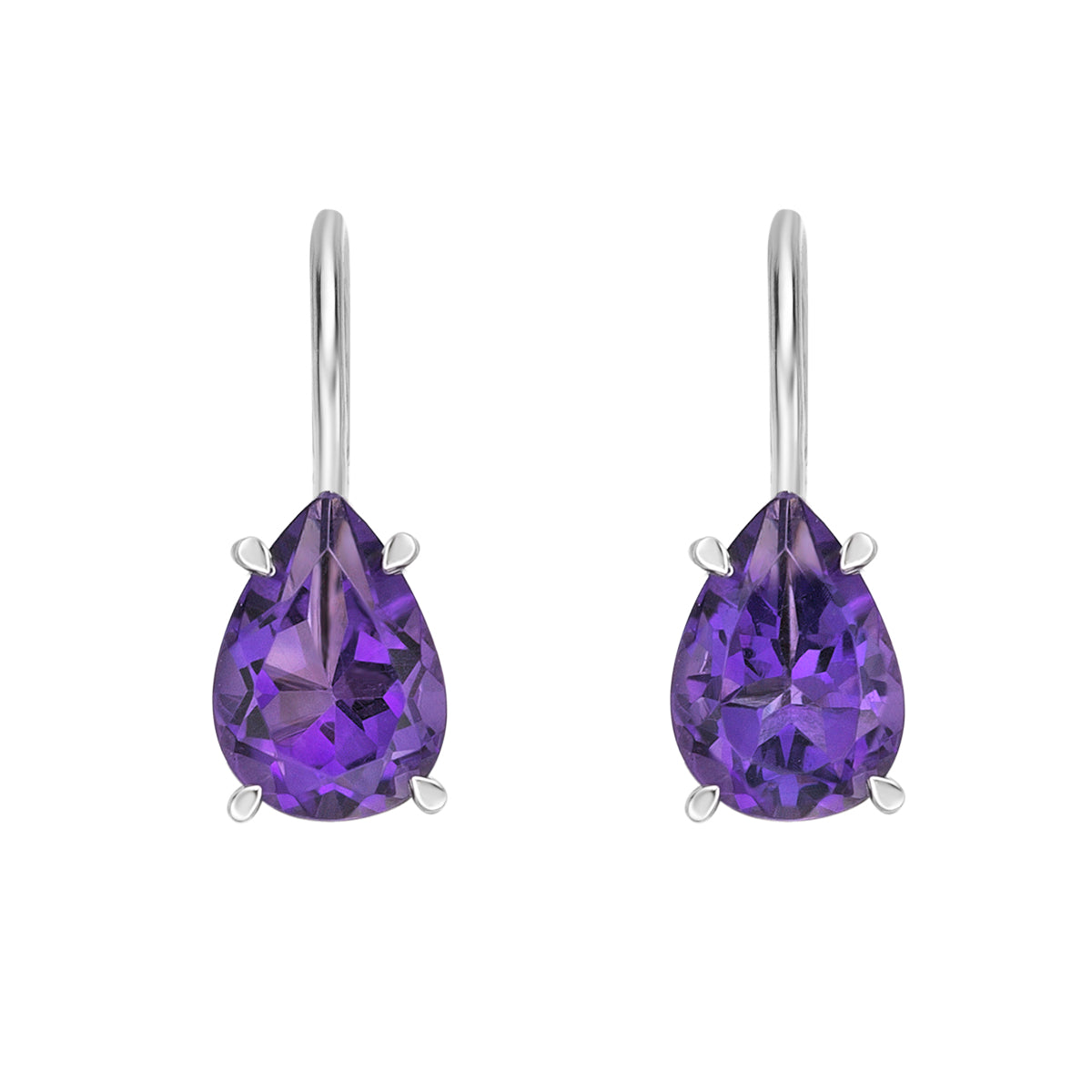 10K White Gold Prong-set Pear Amethyst Earrings