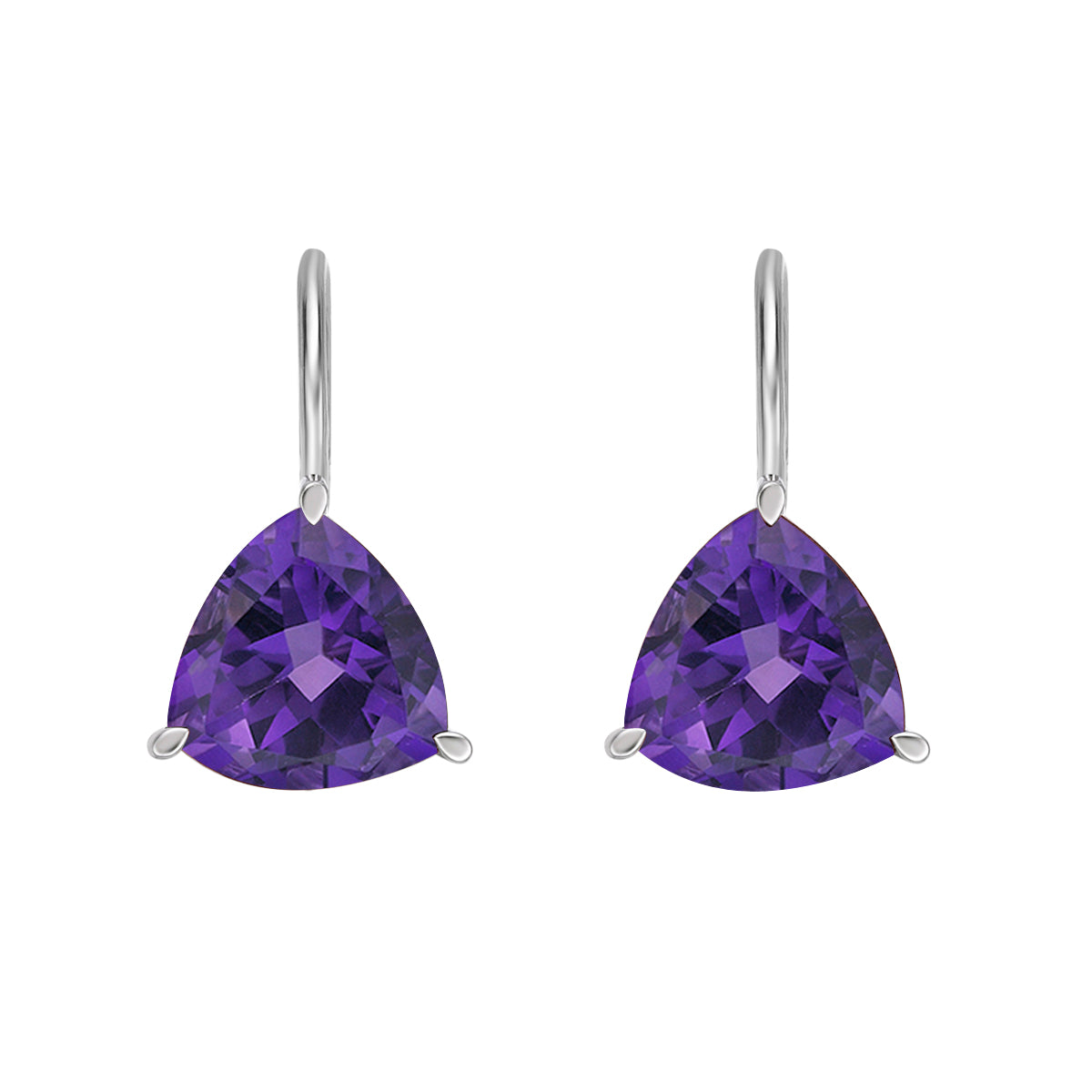 10K White Gold Prong-set Trillion Amethyst Earrings