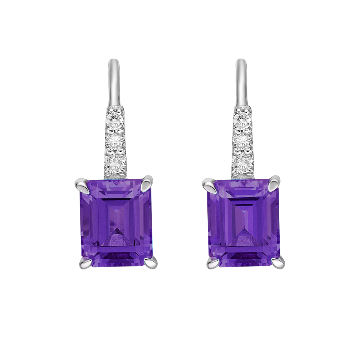 10K White Gold Prong-set Emerald Amethyst Earrings with Diamond Accent