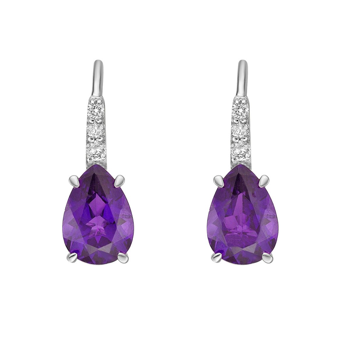 10K White Gold Prong-set Pear Amethyst Earrings with Diamond Accent