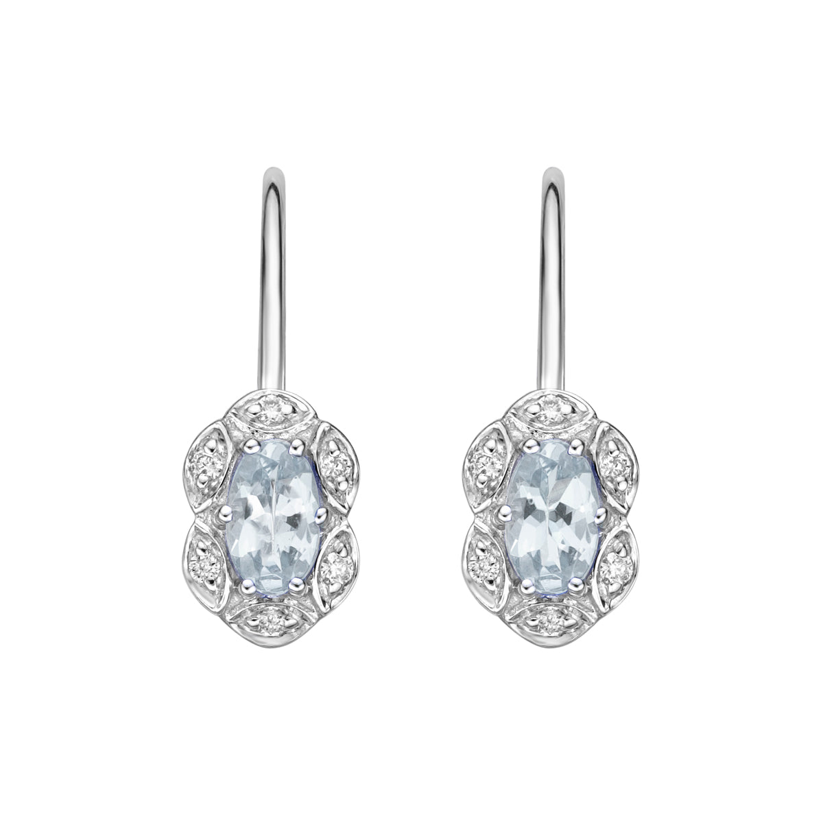 10K White Gold Prong-set Aquamarine Earrings with Diamond Halo