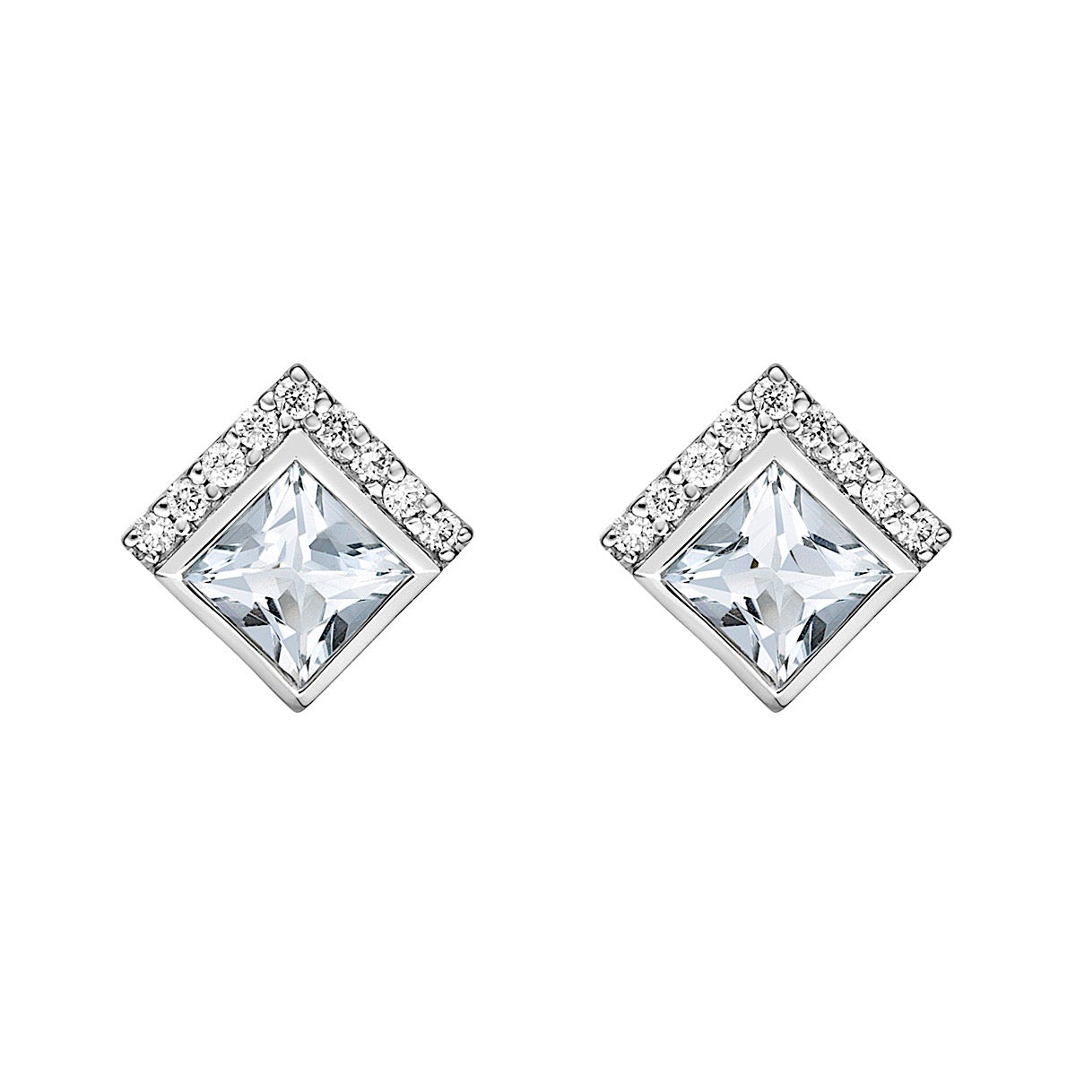 10K White Gold Bezel-set Aquamarine Earrings with Diamond Accent