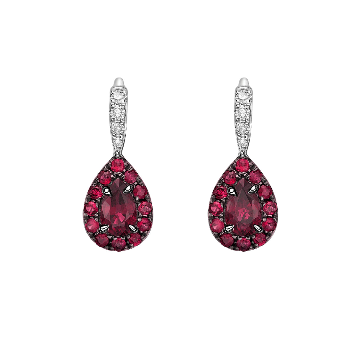 10K White Gold Prong-set Ruby &amp; Diamond Earrings