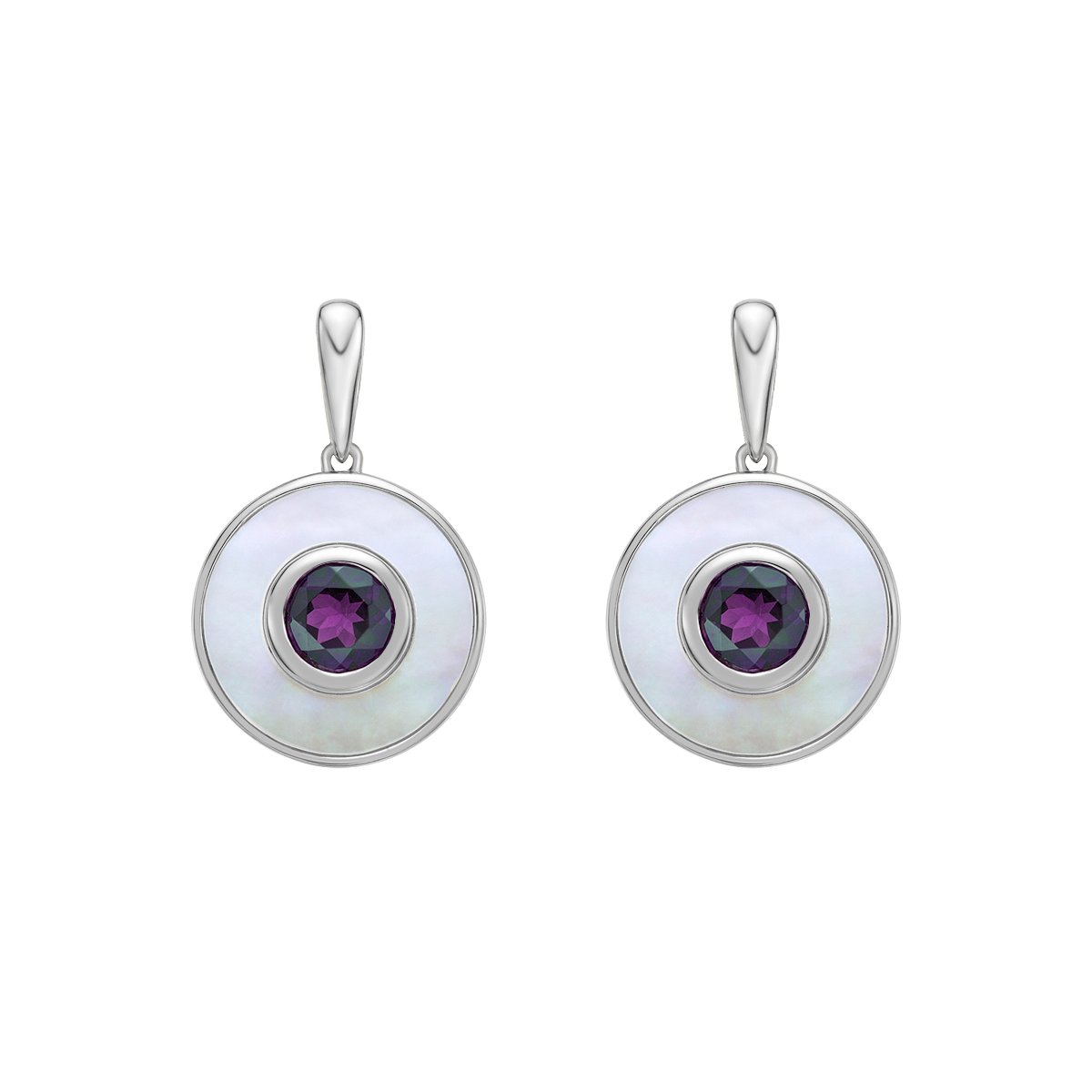 10K White Gold Created Alexandrite and Mother of Pearl Earrings