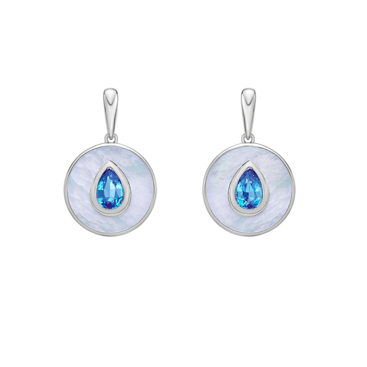 10K White Gold Swiss Blue Topaz and Mother of Pearl Earring