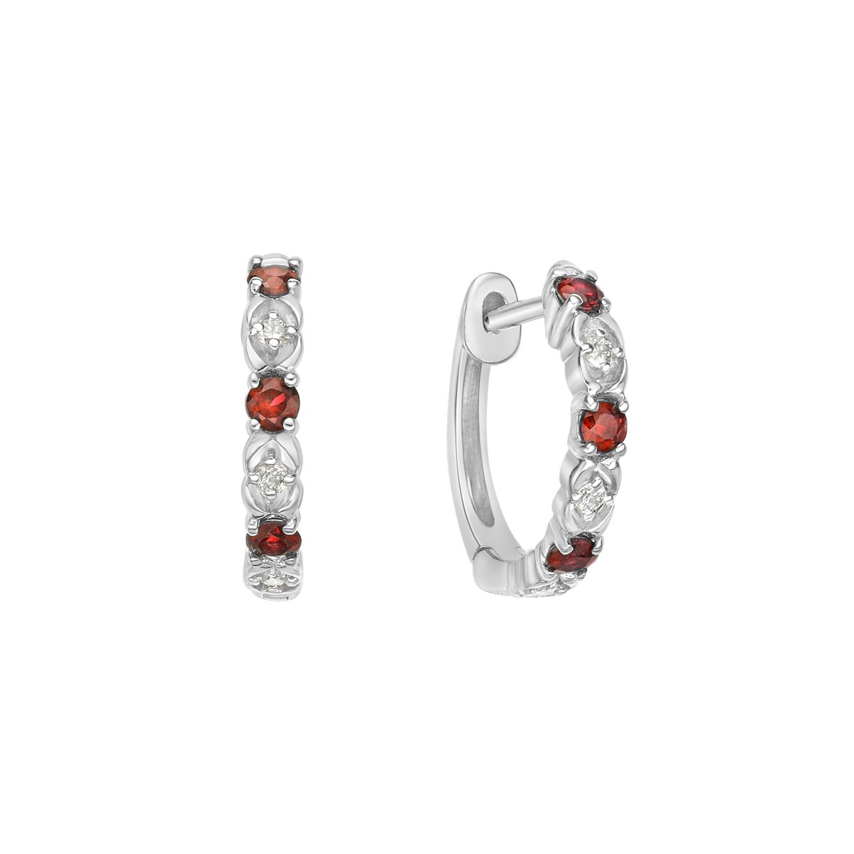 10K White Gold Classic Ruby &amp; Diamond Hoop Earrings 0.06cttw