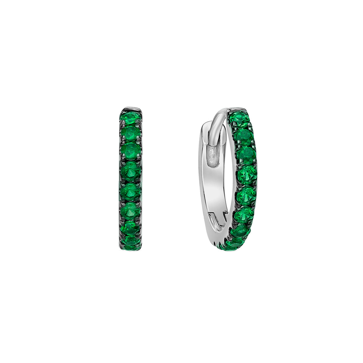 10K White Gold Classic Emerald Hoop Earrings