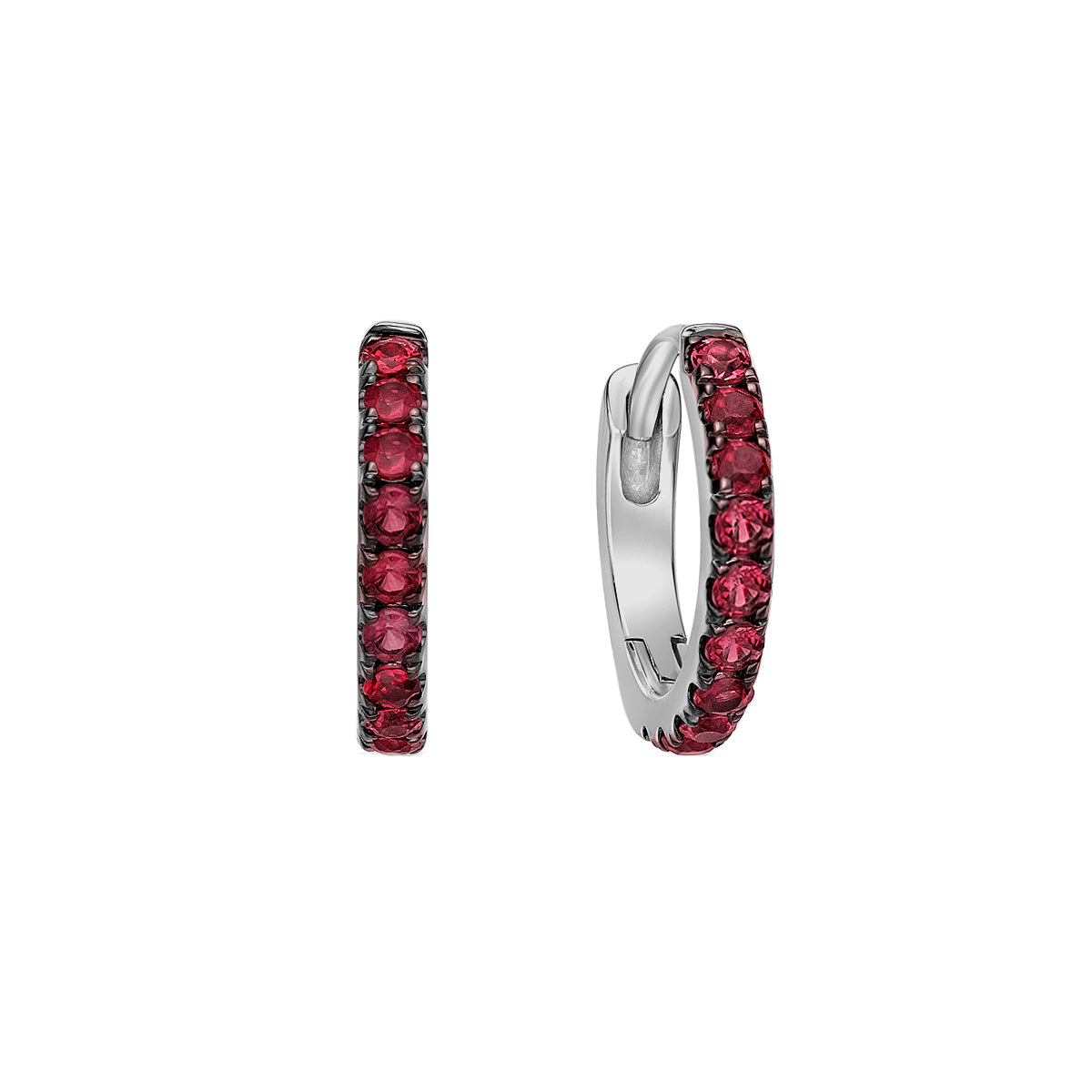 10K White Gold Classic Ruby Hoop Earrings