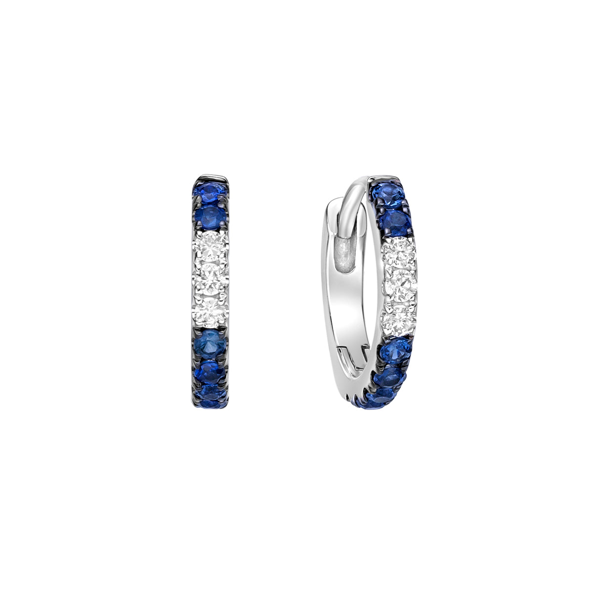 10K White Gold Classic Sapphire Hoop Earrings with Diamond Accent