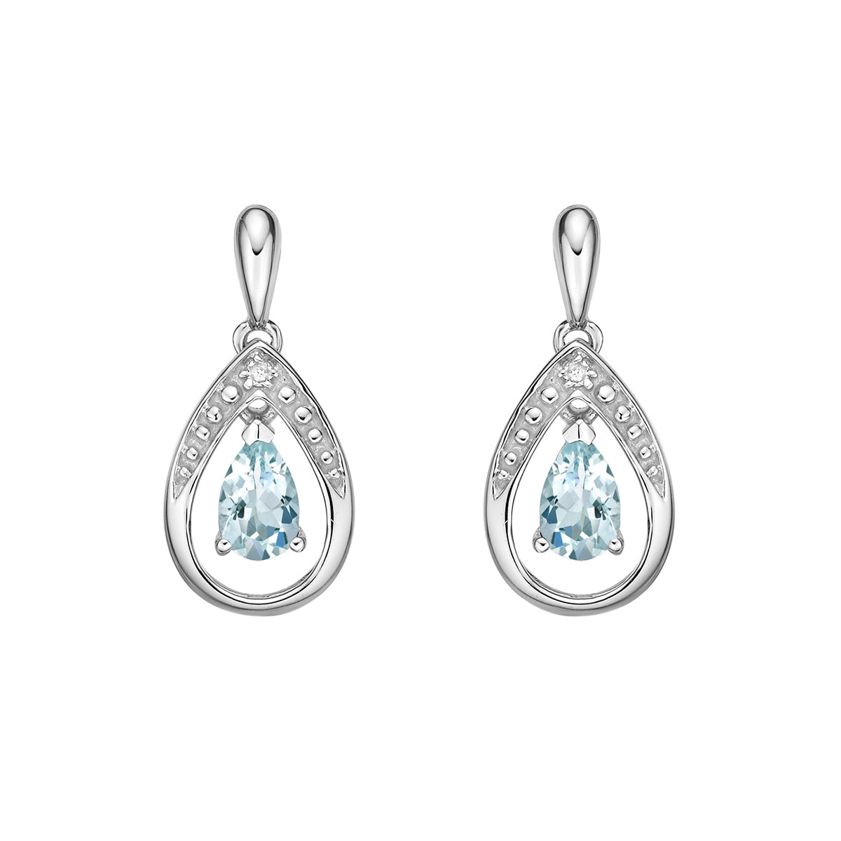 10K White Gold Aquamarine &amp; Diamond Earrings