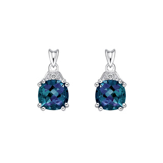 10K White Gold 6mm Cushion Cut Created Alexandrite and 0.01cttw Diamond Earrings