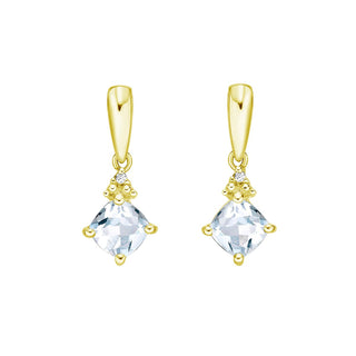 10K Gold Prong-set Aquamarine Earrings with Diamond Accent