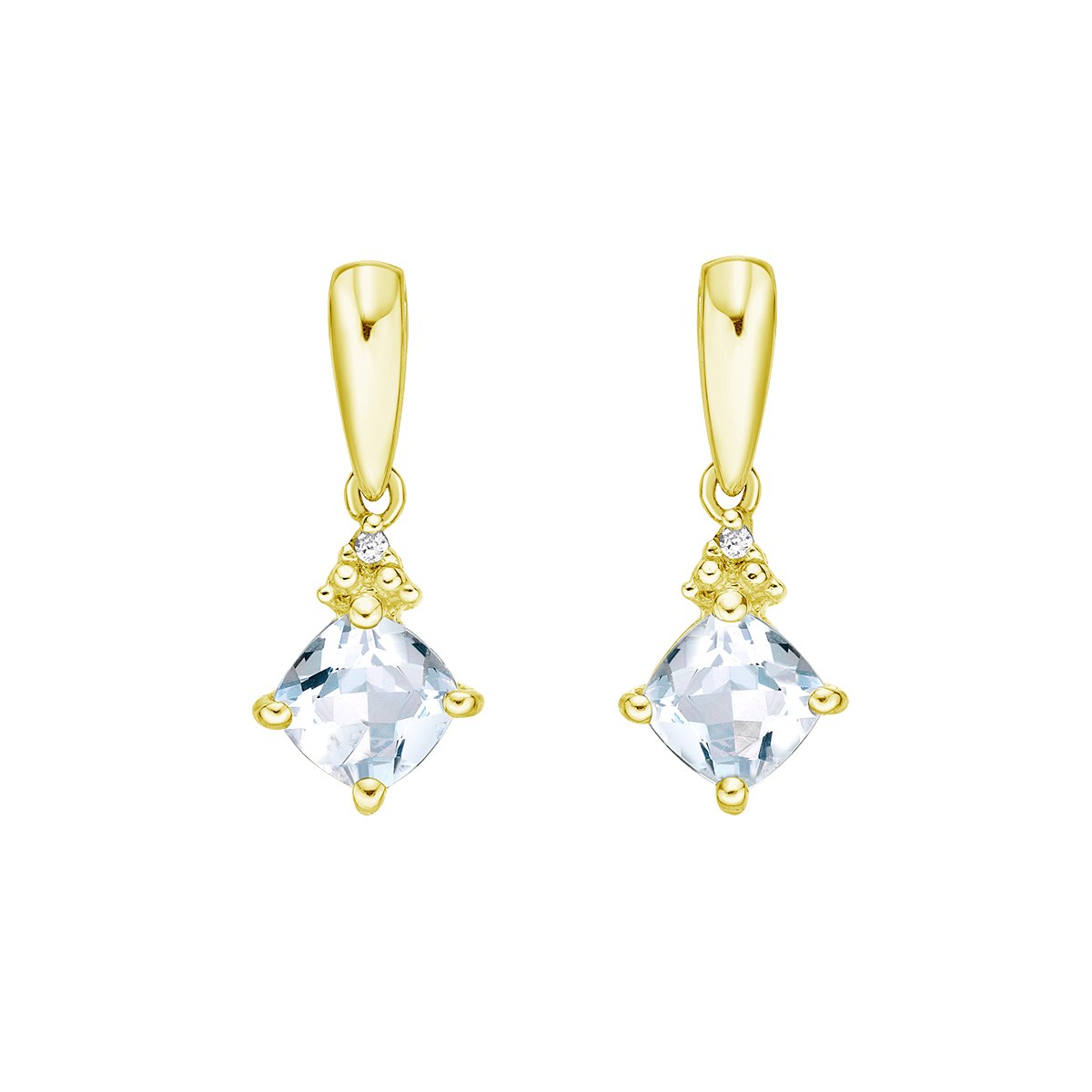 10K Yellow Gold Prong-set Aquamarine Earrings with Diamond Accent