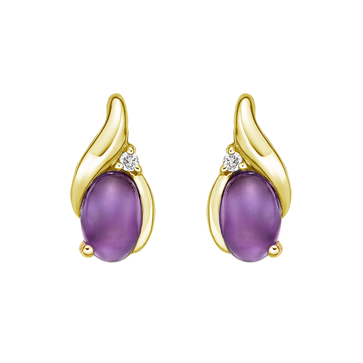 14K Yellow Gold Prong-set Amethyst Earrings with Diamond Accent