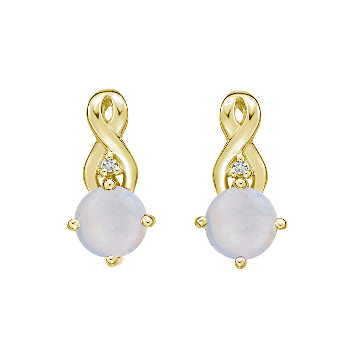 10K Yellow Gold Prong-set White Opal Earring with Diamond Accent