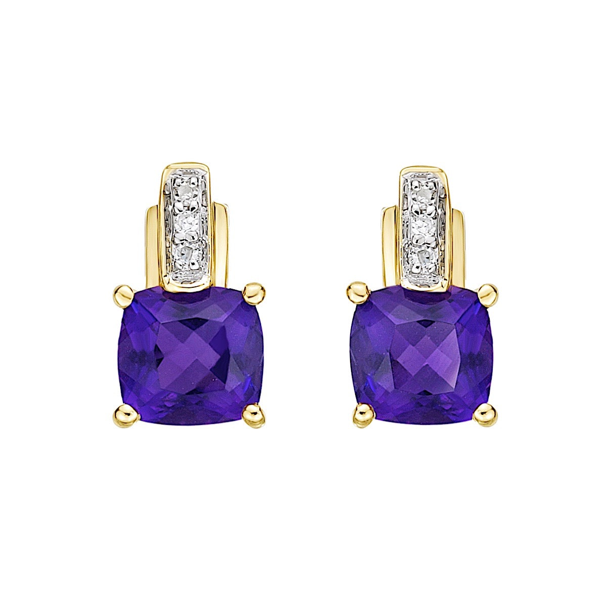 10K Yellow Gold Prong-set Amethyst Earrings with Diamond Accent