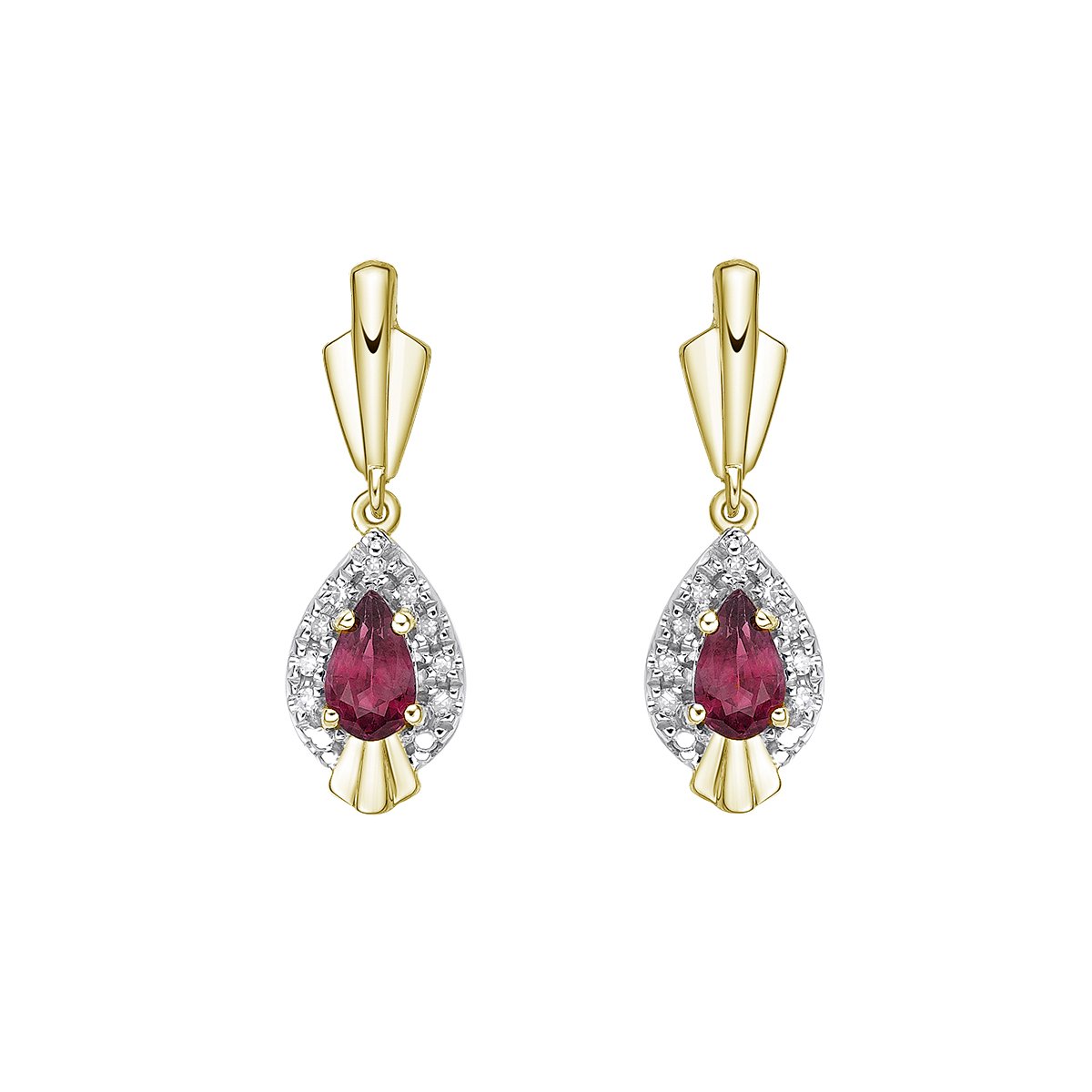 10K Yellow Gold Prong-set Ruby Earrings with Diamonds