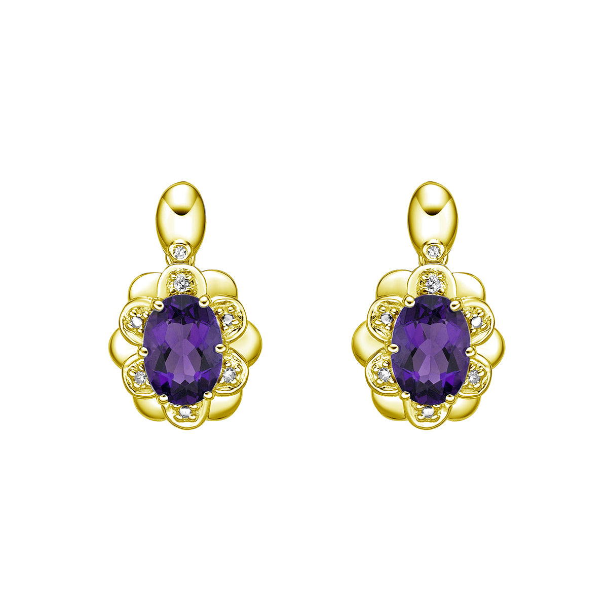 14K Yellow Gold Prong-set Amethyst Earrings with Diamond Accent