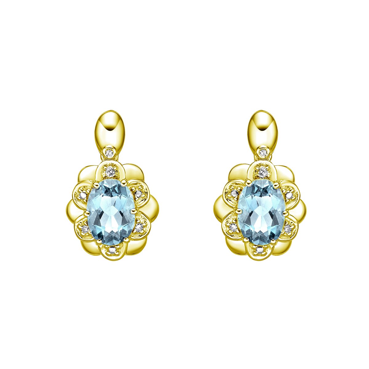 14K Yellow Gold Prong-set Aquamarine Earrings with Diamond Accent