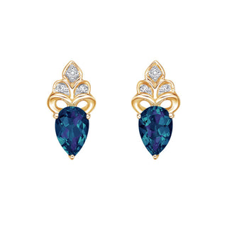 10K Yellow Gold 1.0cttw Created Alexandrite and 0.03cttw Diamond Earrings