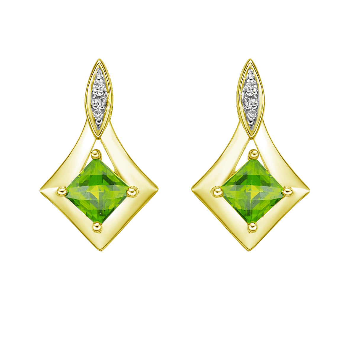 10K Yellow Gold Prong-set Peridot Earrings with Diamond Accent