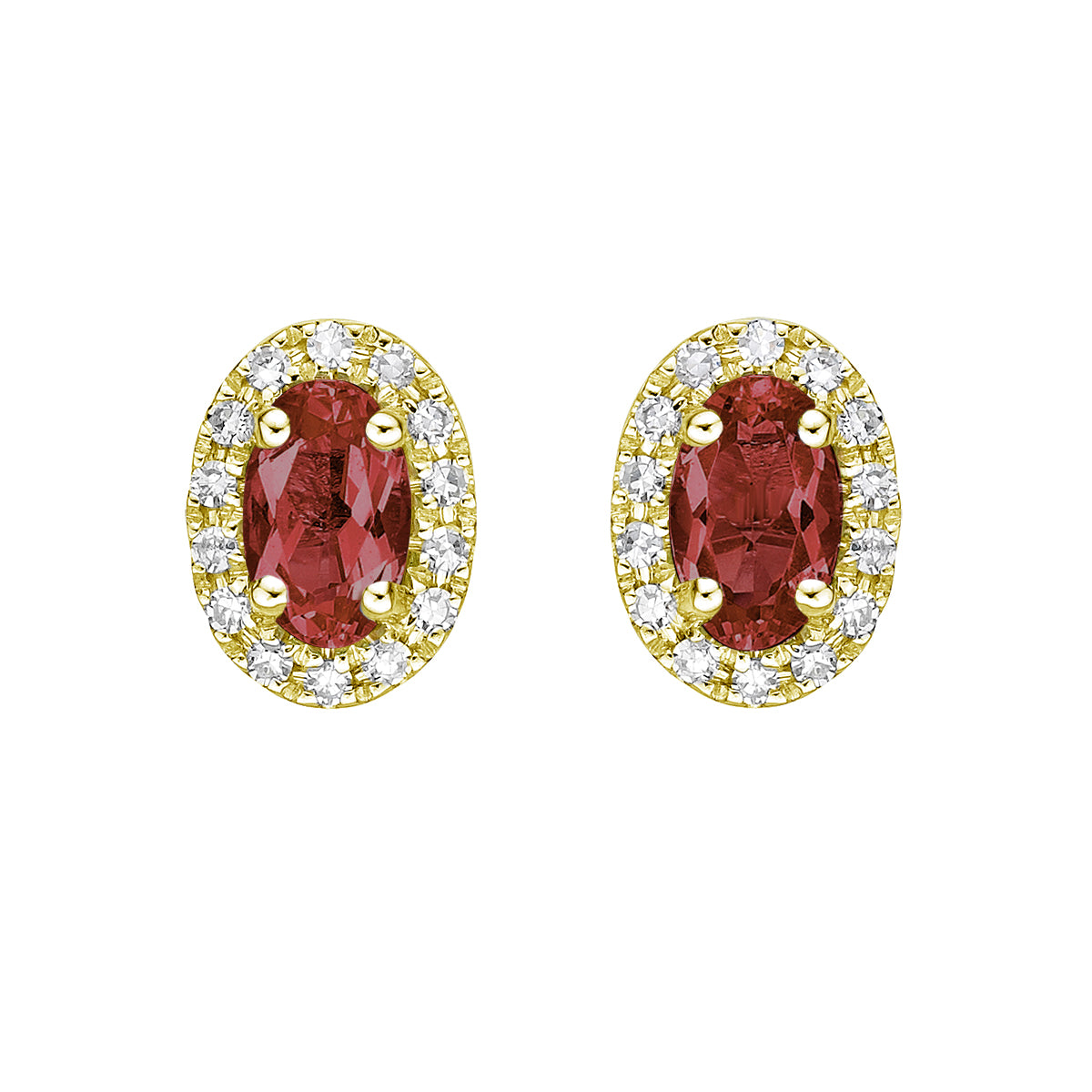 10K Yellow Gold Prong-set Garnet Earrings with Diamond Halo