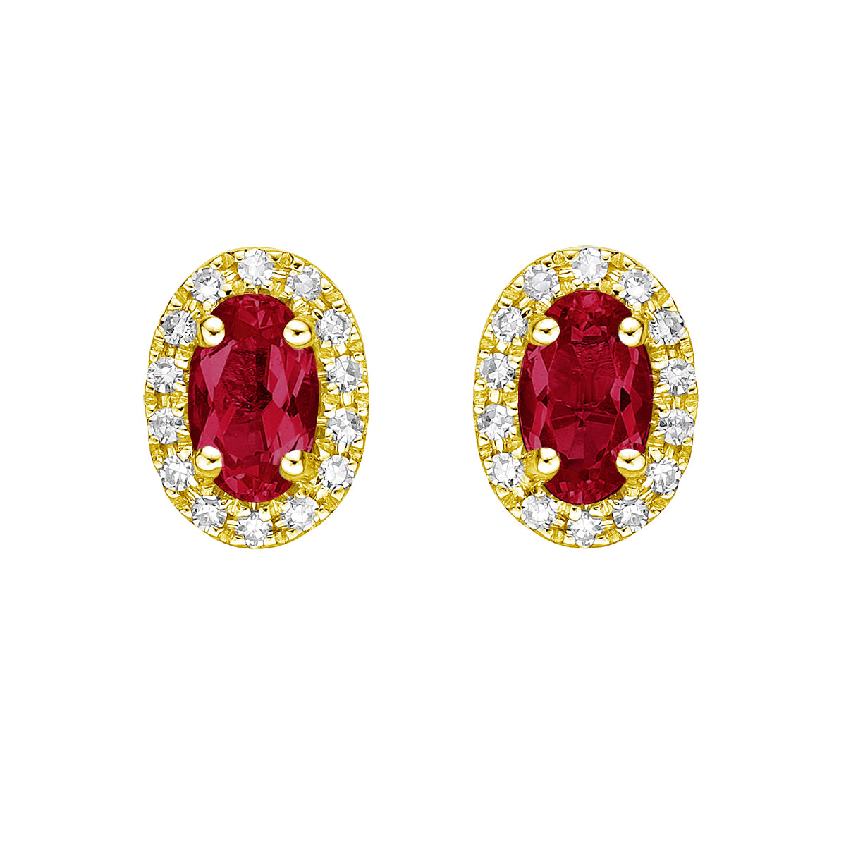 10K Yellow Gold Prong-set Ruby Earrings with Diamond Halo