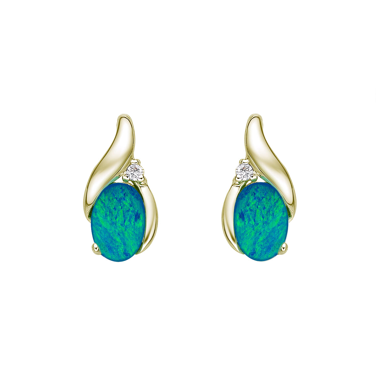 10K Yellow Gold Australian Opal Doublet Earrings with Diamond Accent