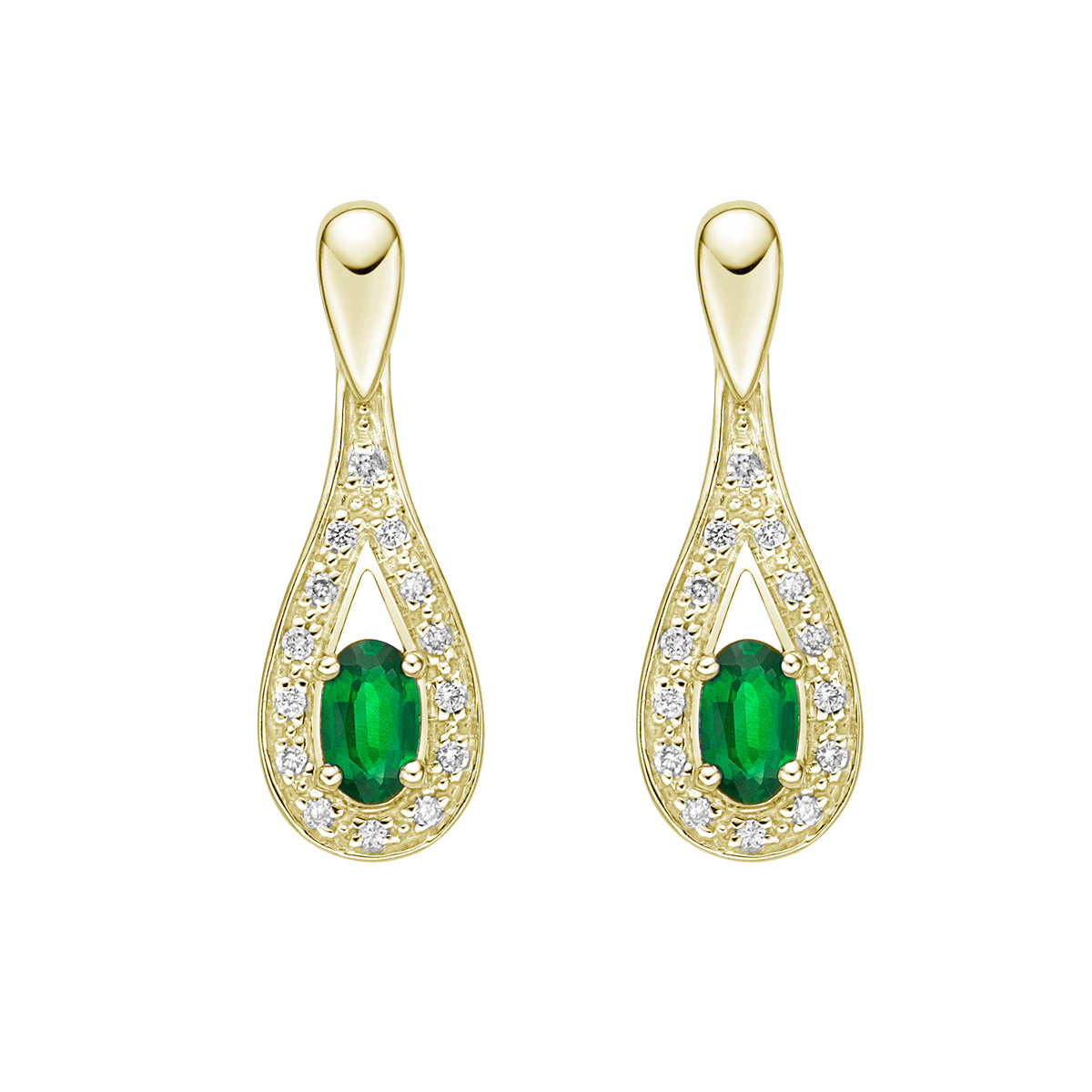 10K Yellow Gold Emerald Earrings with Diamond Halo