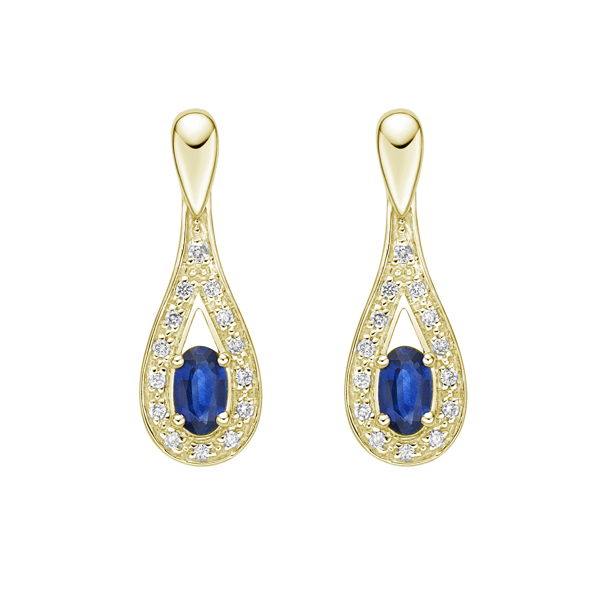 10K Yellow Gold Blue Sapphire Earrings with Diamond Halo