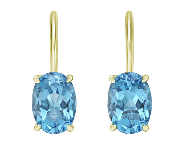 10K Yellow Gold Prong-set Oval Blue Topaz Earrings