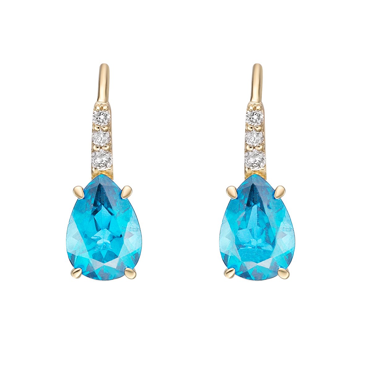 10K Yellow Gold Prong-set Pear Blue Topaz Earrings with Diamond Accent