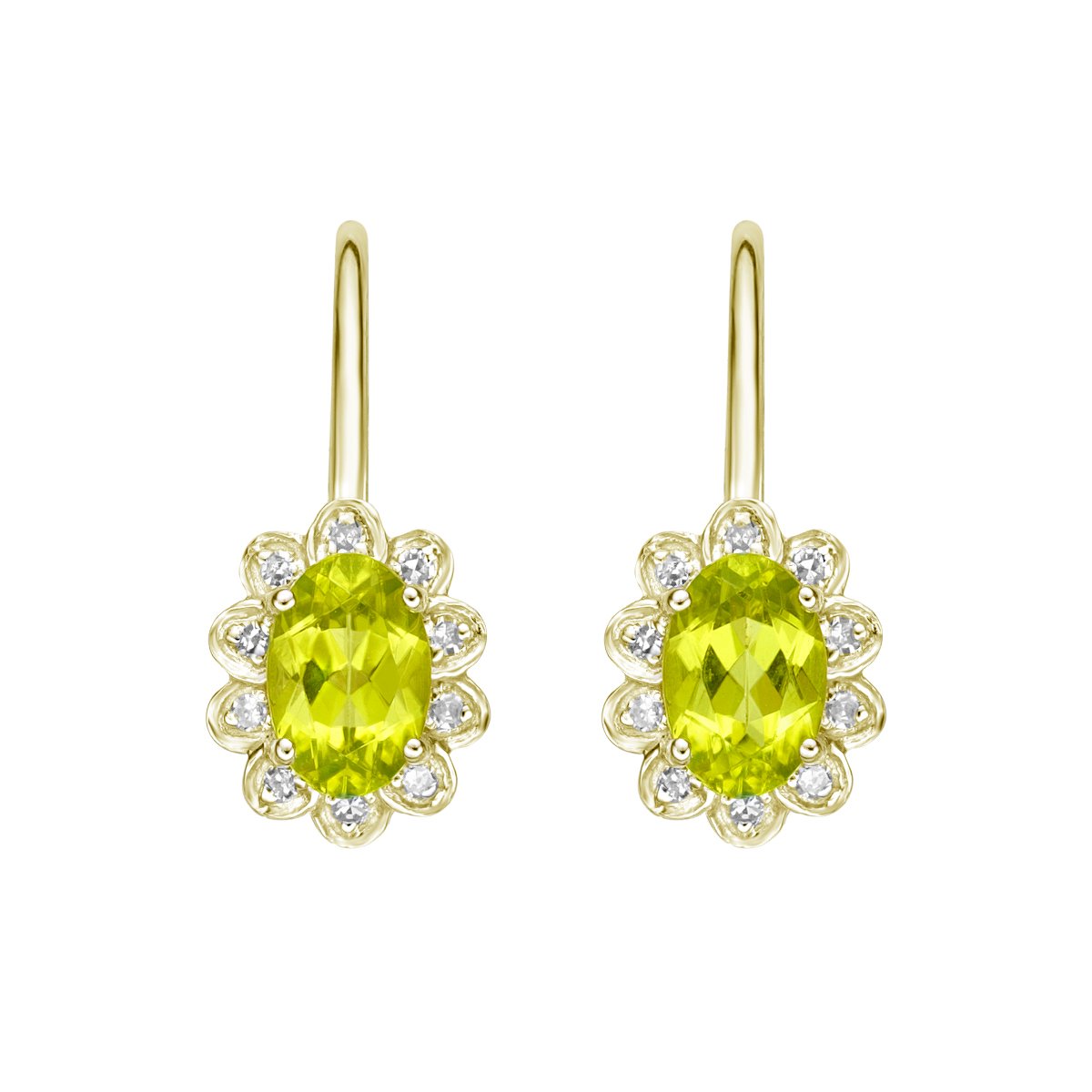 10K Yellow Gold Prong-set Peridot Earrings with Diamond Halo
