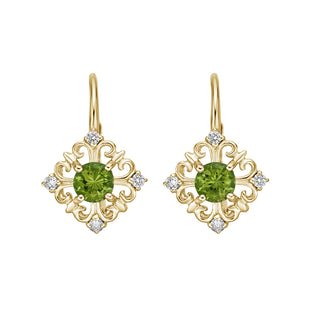 10K Yellow Gold Peridot Earrings with Diamond Accent