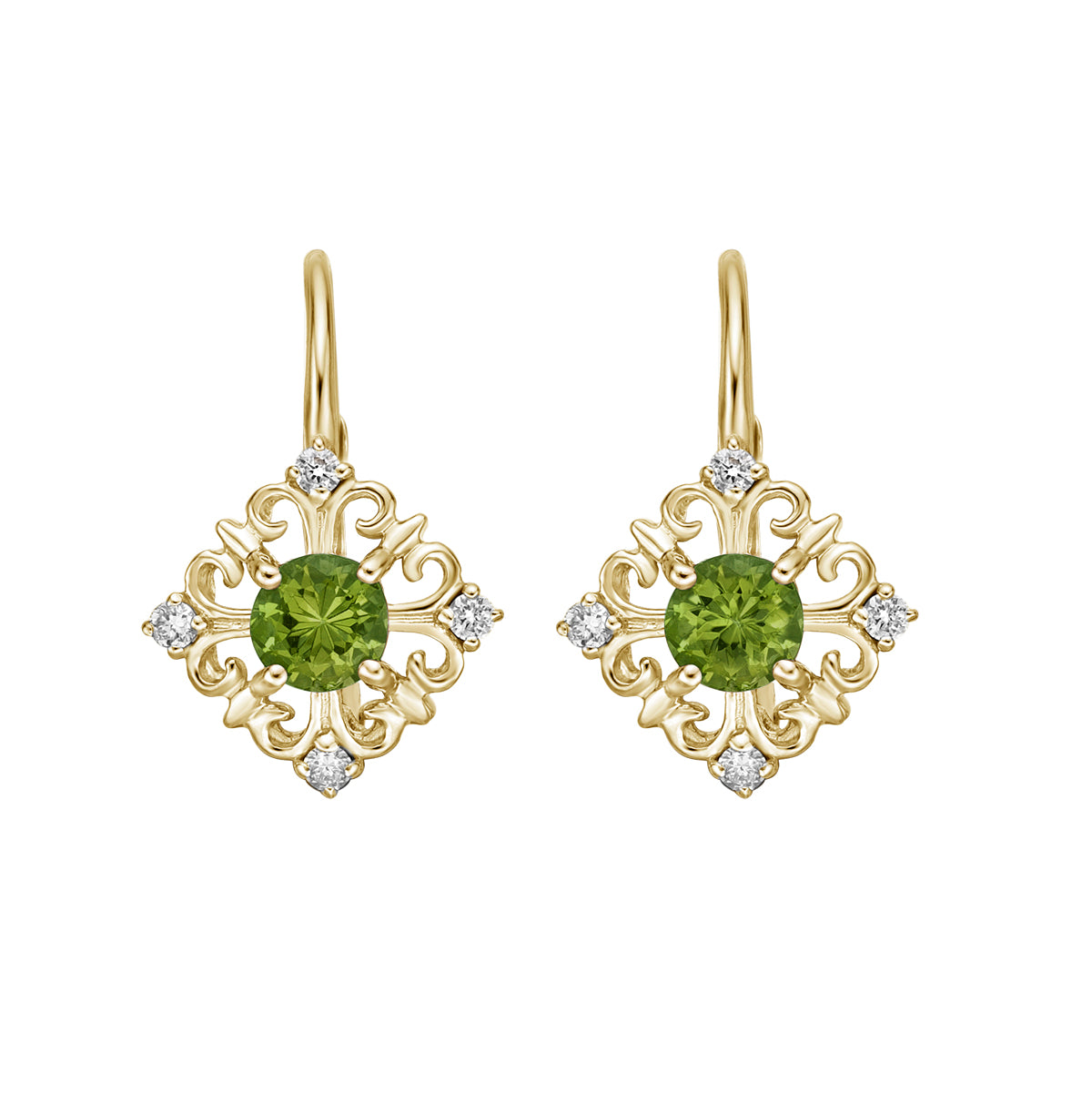 10K Yellow Gold Peridot Earrings with Diamond Accent